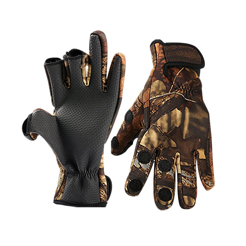draussen Winter Angeln Handschuhe Wasserdichte Herren Radfahren Klettern Wandern Camping Reiten Drei oder Zwei Finger schneiden Anti-Unterhose Handschuhe: Schwarz / L