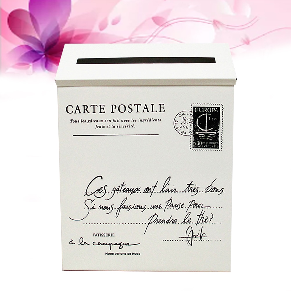 1pc Post Box Wall-mounted Decorative Retro Metal Mailbox Letter Box for Incoming Mail: White