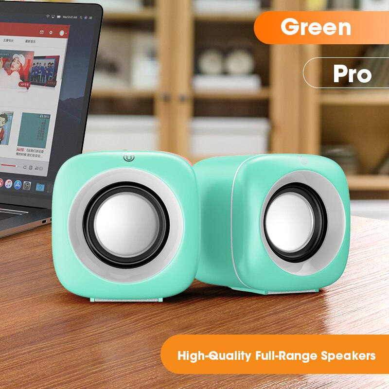 Pink Computer Speaker for Laptop PC Column Deep Bass Sound Subwoofer Music Player Audio Loudspeaker Not Bluetooth Speakers: Green Speaker