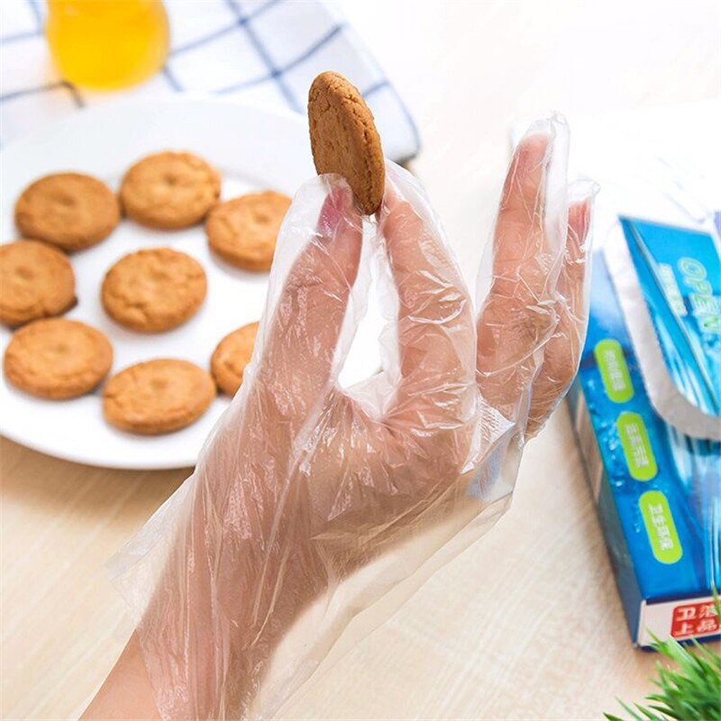 wegwerp handschoenen catering kappers voedsel eten kreeft dik transparant plastic PE film handschoenen