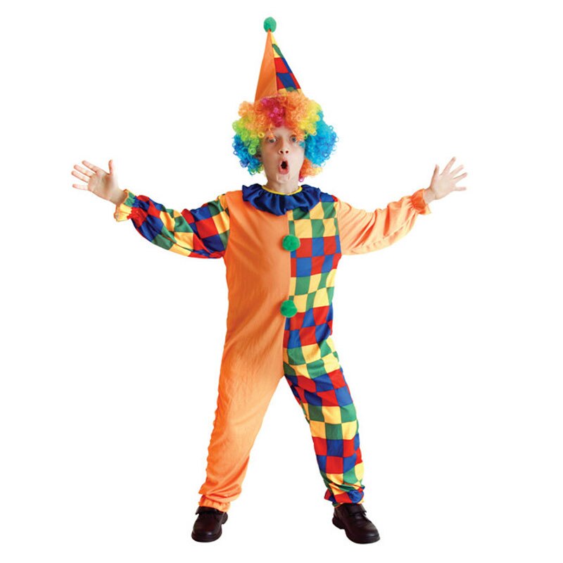 Barn barn rolig orange rutig cirkus clown kostym för pojkar halloween purim karneval maskerad mardi gras fest outfit