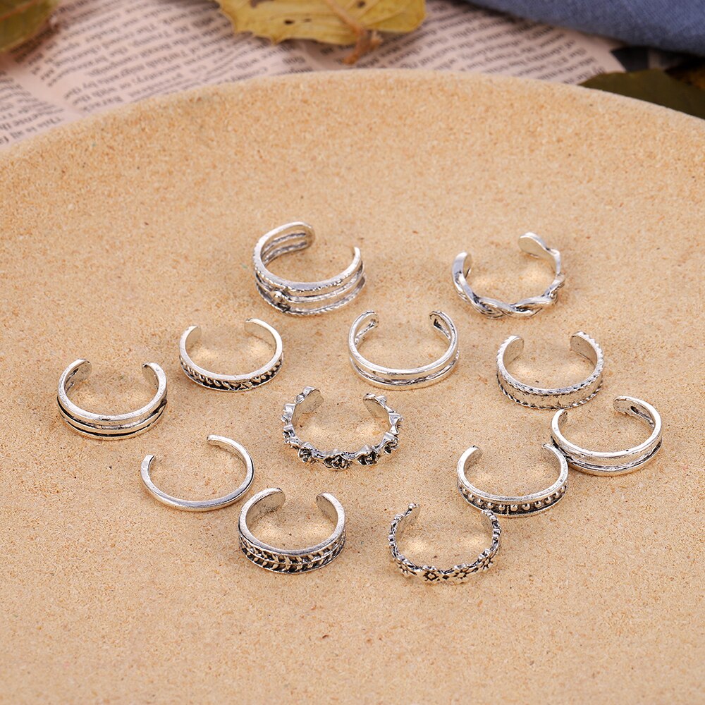 12pcs/set Bohemian Rings Crystal Rhinestone Drops Geometry Middle Ages Ring Set Charm Ring Set Boho Jewelry