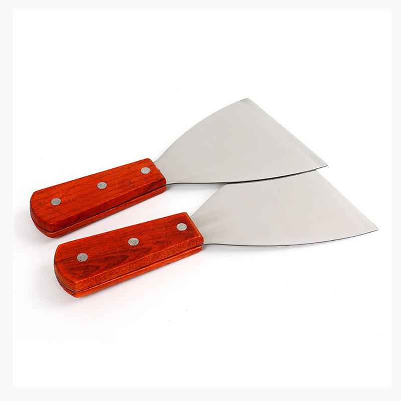 Stainless Steel Blade Grill Slant Edge Scraper Wooden Handle Food Service Beef Chicken Barbecue Cooking Tools FQ-ing