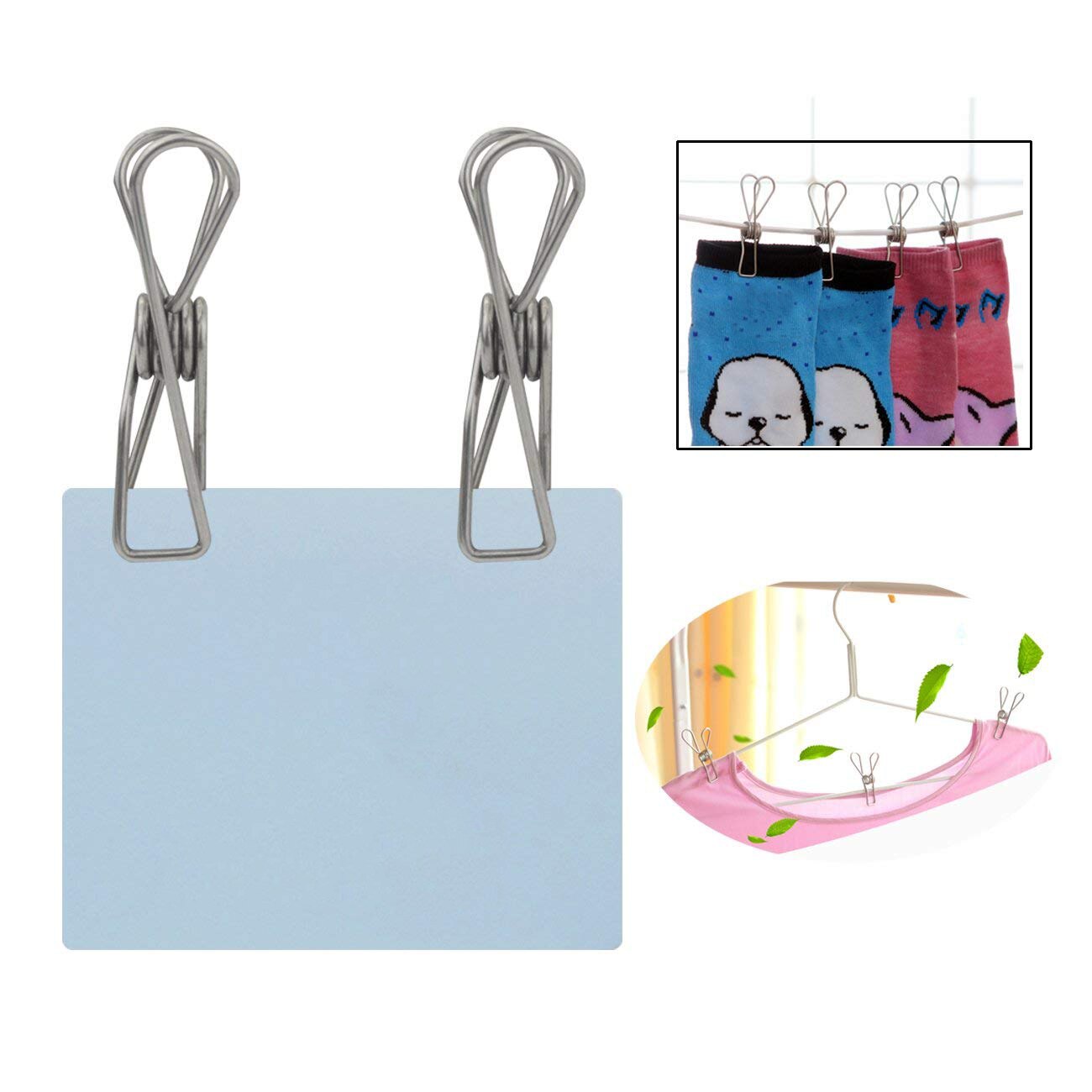 80pcs Stainless Steel Clothes Pins Utility Clips Hooks Clothesline Clip 2.2inch for Outdoor Indoor Drying Home Laundry Of