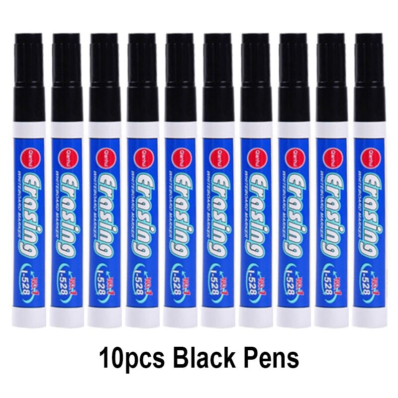 Stylo marqueur effaçable pour tableau blanc, grande capacité, bleu, vert, rouge, bleu, blanc, fournitures de bureau: 10pcs Black Pens