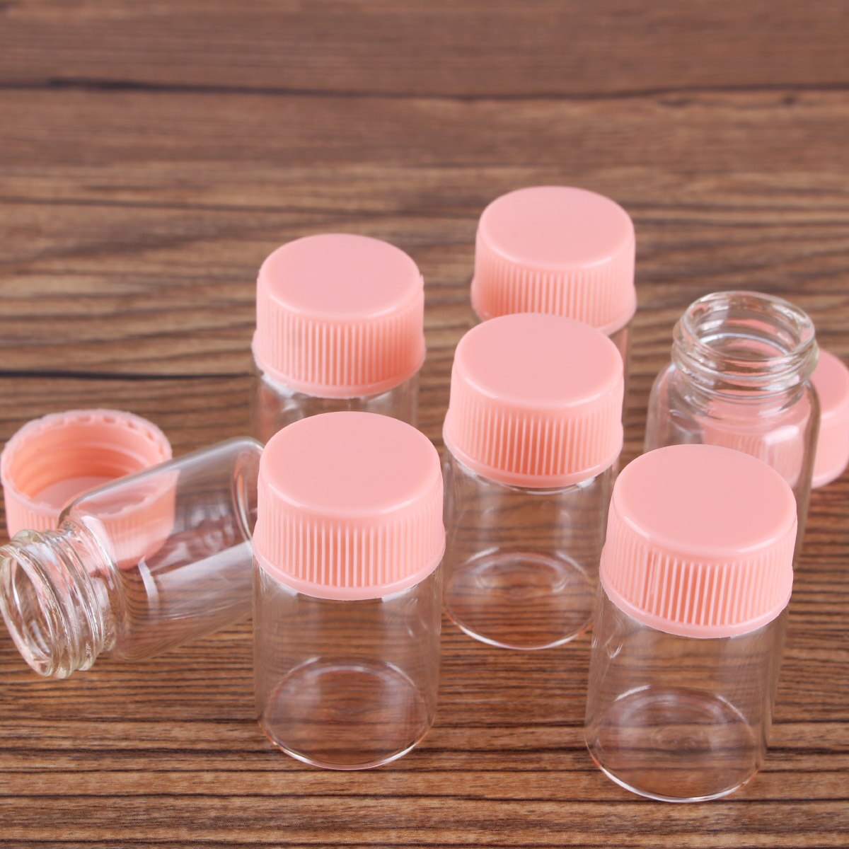 Frascos de vidrio con tapas de plástico rosa para especias, CON POCIÓN frascos de vidrio, 10 Uds. De diámetro de 22mm, 5ml/6ml/7ml/10ml/14ml