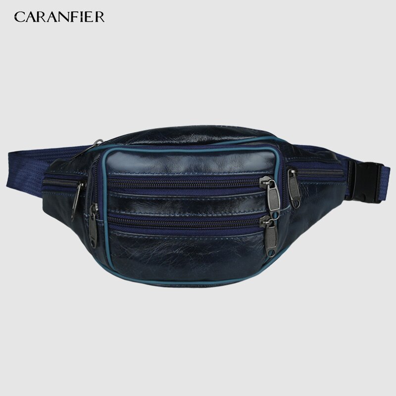 CARANFIER 5PCS Mannen Lederen Taille Packs Mannen Organizer Reizen Taille Pack Noodzaak Taille Riem Mobiele Zak: 1Pcs Blue