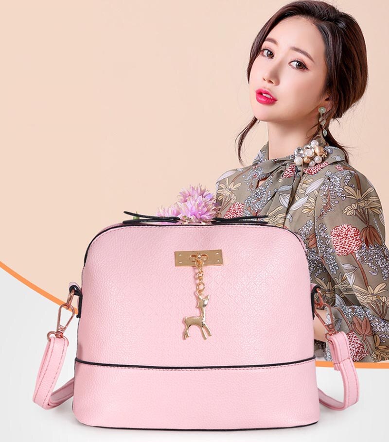 Bolsas feminina pu lær kvinner skulderveske kvinnelig veske hjort anheng håndvesker jente mini crossbody ingen lomme enkelt glidelås
