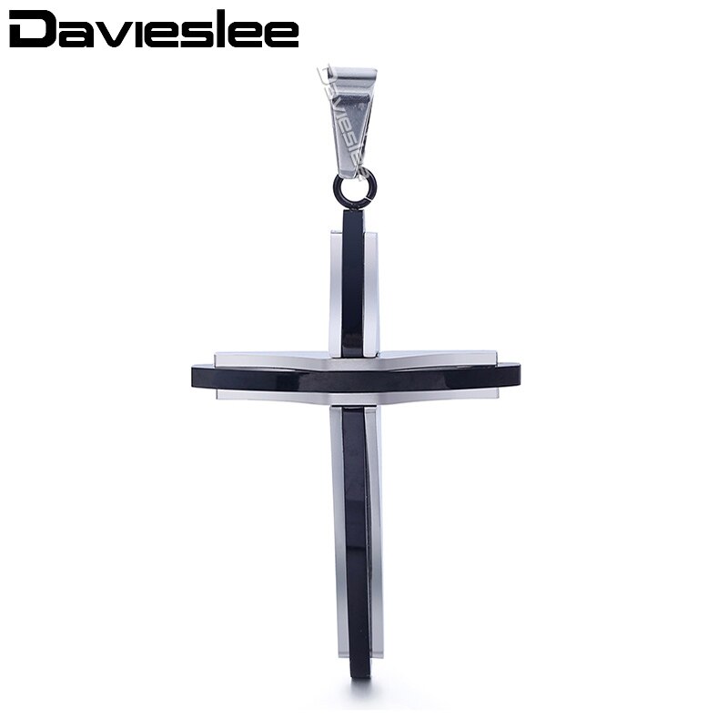 Davieslee 15 Styles Stainless Steel Cross Pendant for Men Gold Silver Color Multi Layers Clear CZ Trendy Jewelry DLKPP1: KP348