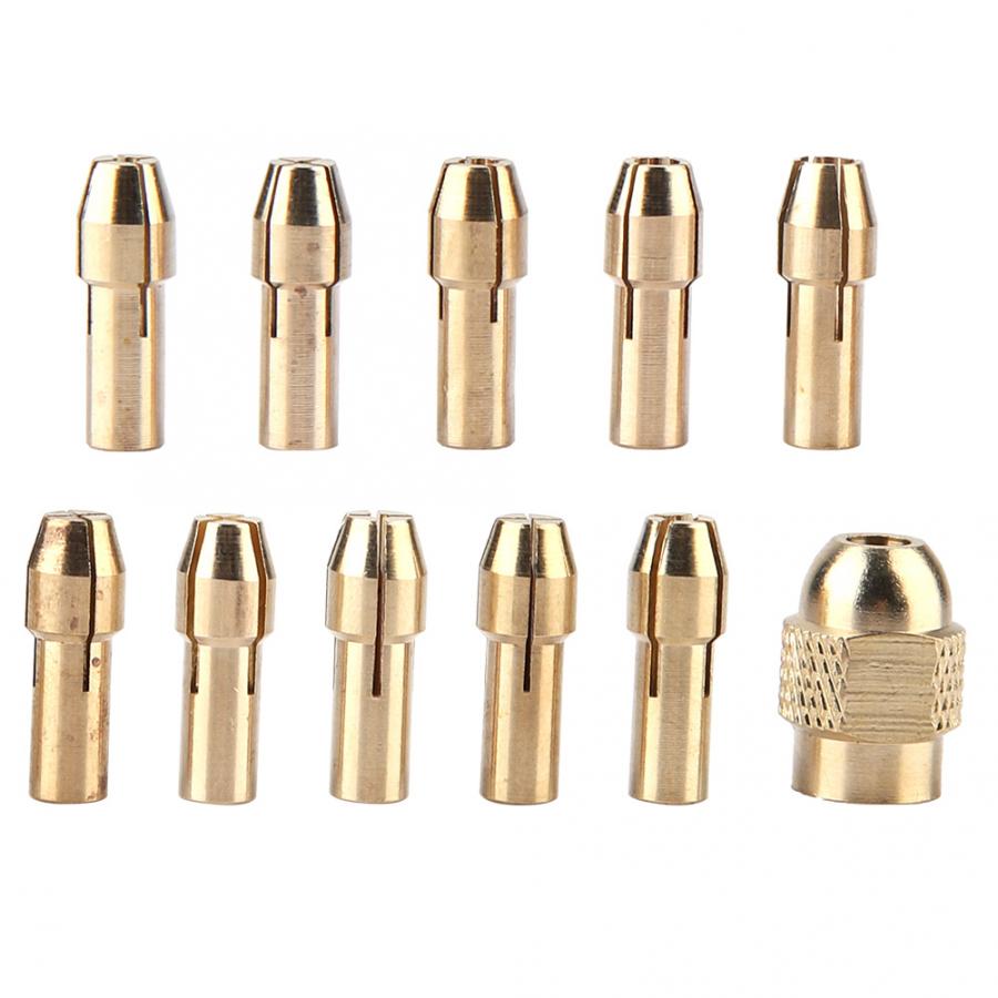 Mini taladro de latón de 11 piezas, Portabrocas para herramienta rotativa Dremel de 0,5-3,2mm, latón y tuerca para amoladora eléctrica, accesorios para herramientas giratorias