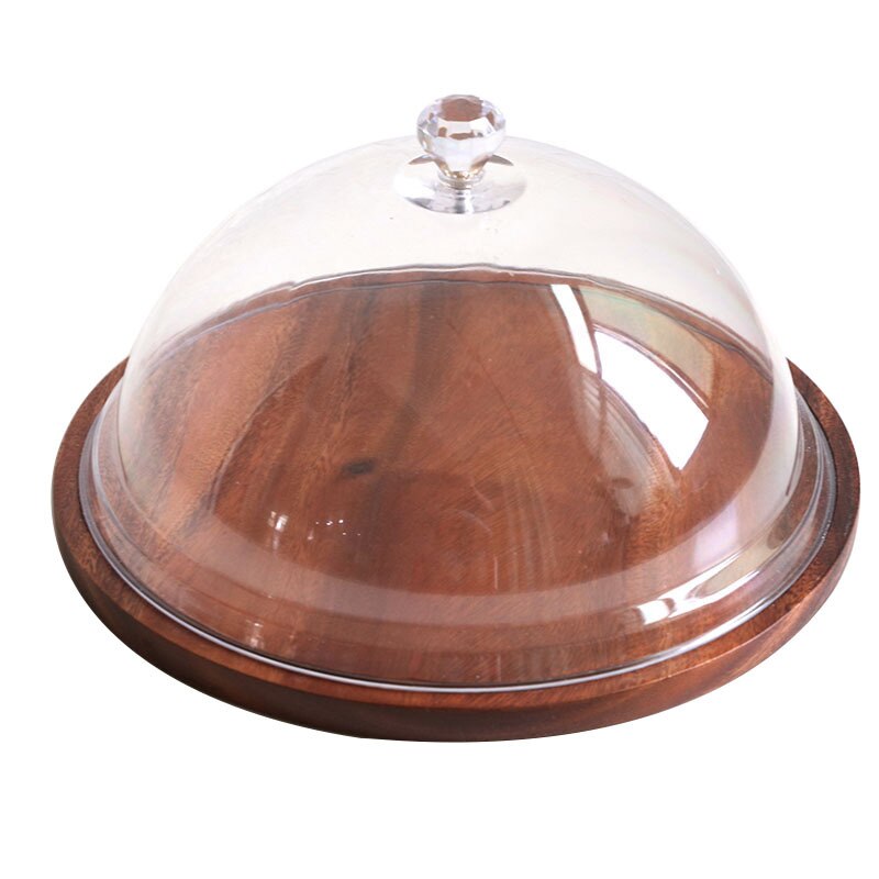 Acacia Wood Dessert Serving Tray Cake Stand with Acrylic Transparent Dome Household Bread Pastry Display Board for Party: Default Title