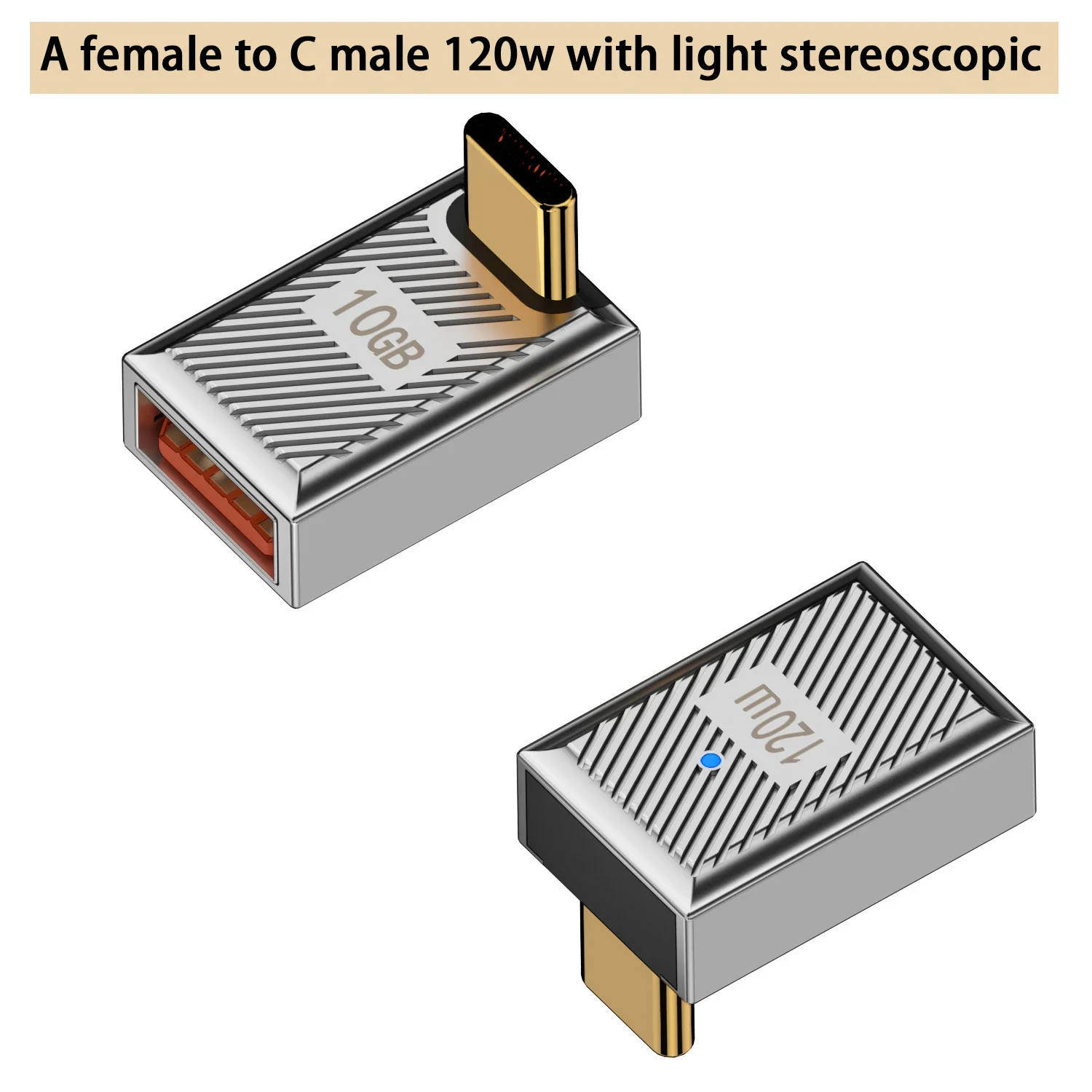 Type-C to USB A 3.1 10Gbps OTG Converter USB C Male Female 90 Degree Right Angle U Shape Adapter Support 6A 120W Power Charging: Gold
