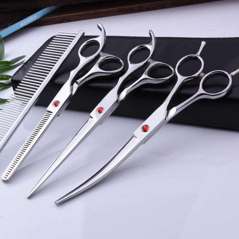 Grooming Shears For Dogs Pet Hair Grooming Scissors Kit with Safety Round Tip: 3 silver
