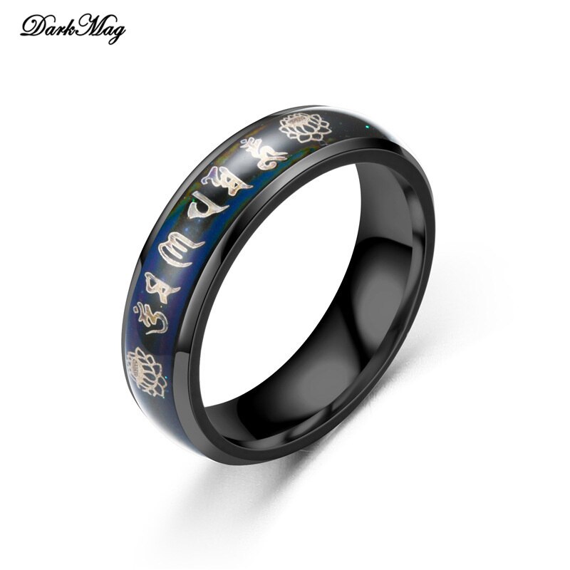 DarkMag Vintage 316L Stainless Steel Ring for Men And Women Power Lucky "Om Mani Padme Hum" Sanskrit Buddhist Mantra Ring