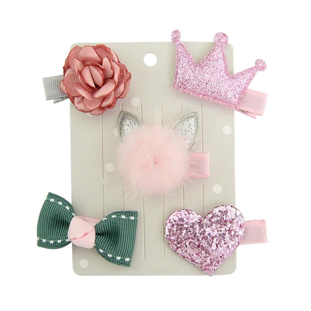 Nette Baby Mädchen Cartoon Pompom Haar Clip Haarnadel Kleinkind Kinder Kinder Haar Zubehör Schöne Bowknot Headwear Haar Hoop Set: Rosa