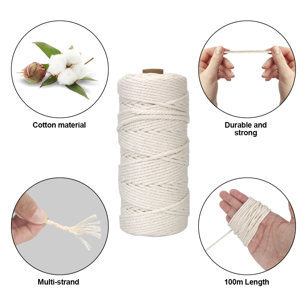 With Wood Ring Wood Stick Macrame Cord Wall Hangings Plant Hanger Braided Cord Natural Cotton Rope DIY Teether Macrame Kit