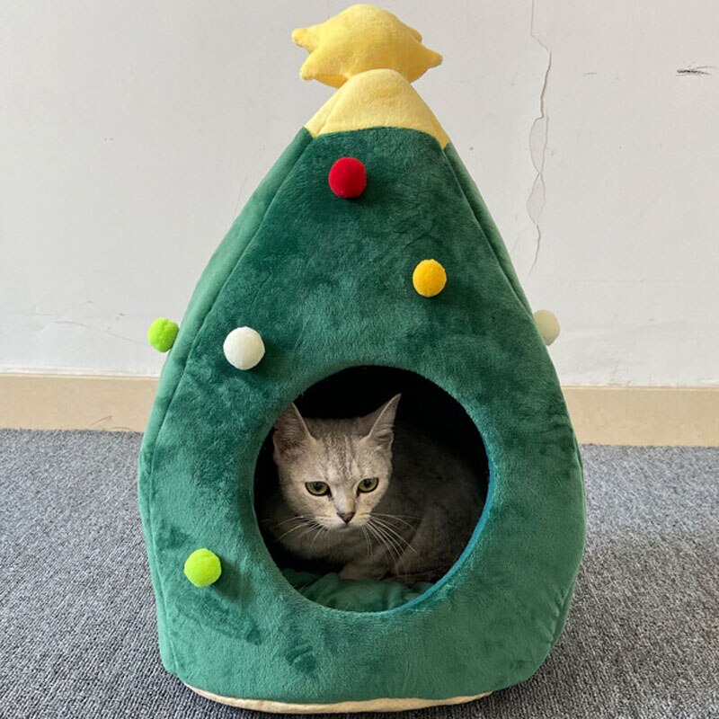 Kerstboom Bed Voor Katten Puppy Honden Warming Kat Cave Home Teddy Yorkies Slapen Mand Winter Dierbenodigdheden Verwijderbare Kussen