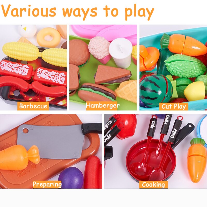 Kit de cocina de plástico para niños, juego de simulación de frutas y verduras, juguete educativo para cortar, de cumpleaños, 150 piezas