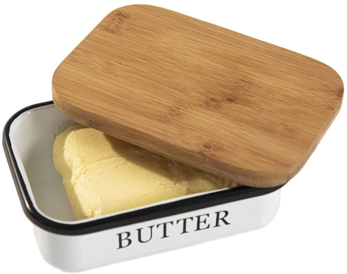 Nordic Ceramic Butter Sealing Dish with Wooden Lid Multi-Function Butter Container Box Sustainable Bamboo Lid Kitchen Supplies