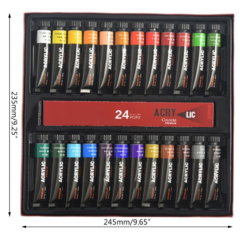 Juego de pinturas acrílicas no tóxicas para niños y adultos, pinturas acrílicas de 24 colores, 12ml, perfectas para pintar en lienzo, madera de roca