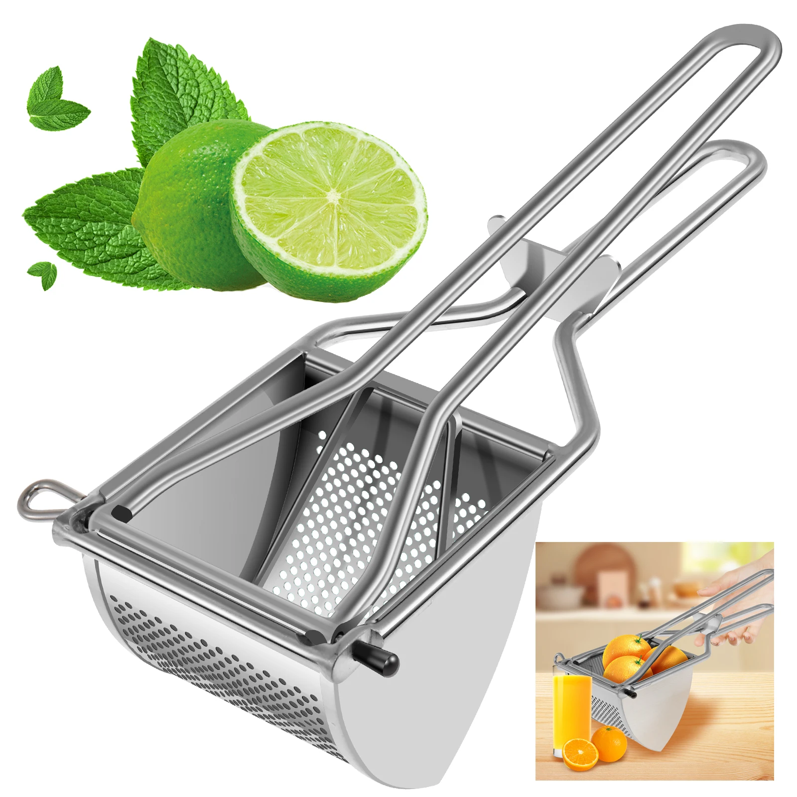 Citroenpers, roestvrijstalen handpers voor citroenen, citrus, sinaasappelen en andere fruit Arbeidsbesparende keuken, handmatige sapcentrifuge: Default Title