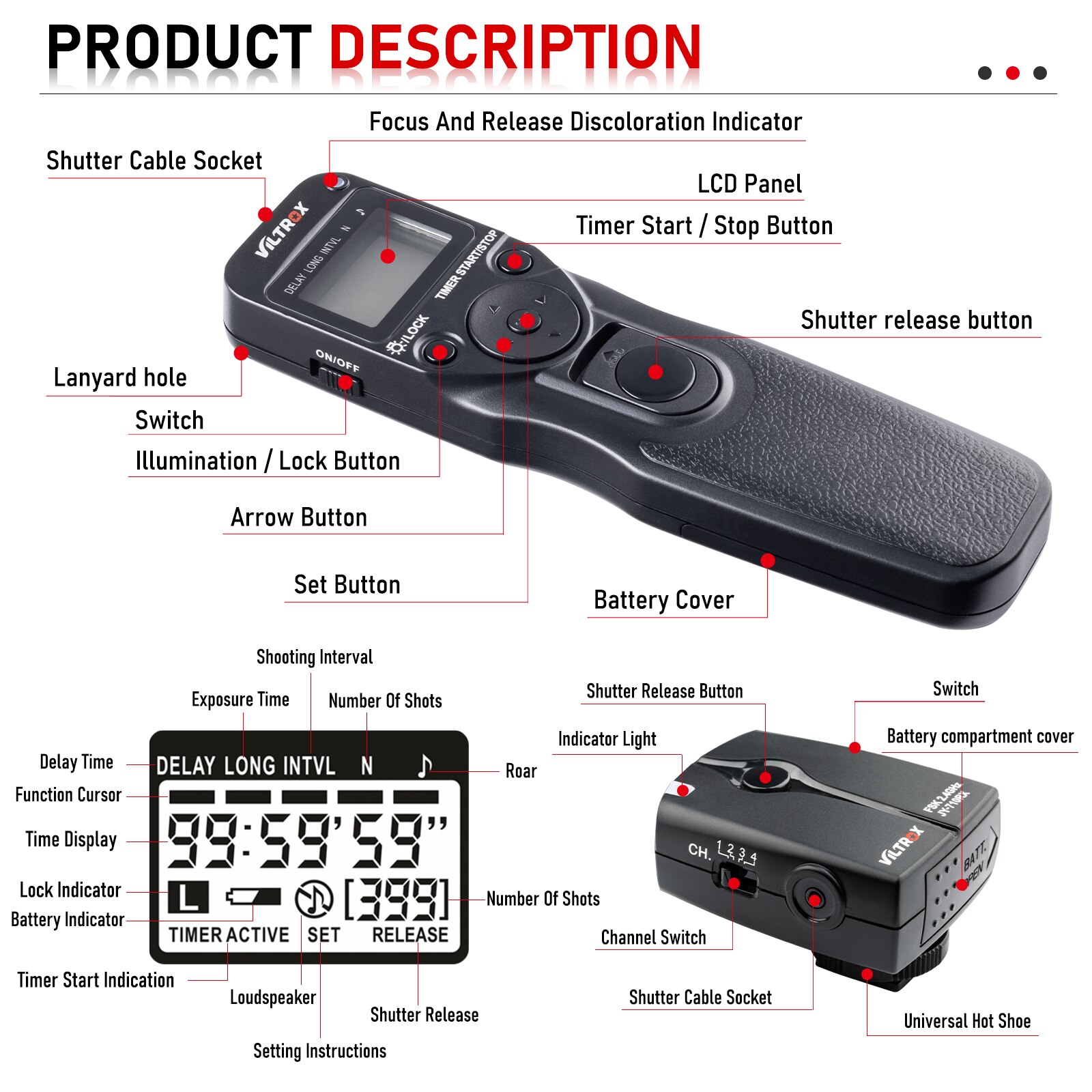 Viltrox JY-710 Draadloze Ontspanknop Afstandsbediening 2.4GHz Zender Ontvanger met Intervalometer voor Canon 5D R5 Nikon Z7 Z6 Z5 D6 DF DSLR Camera