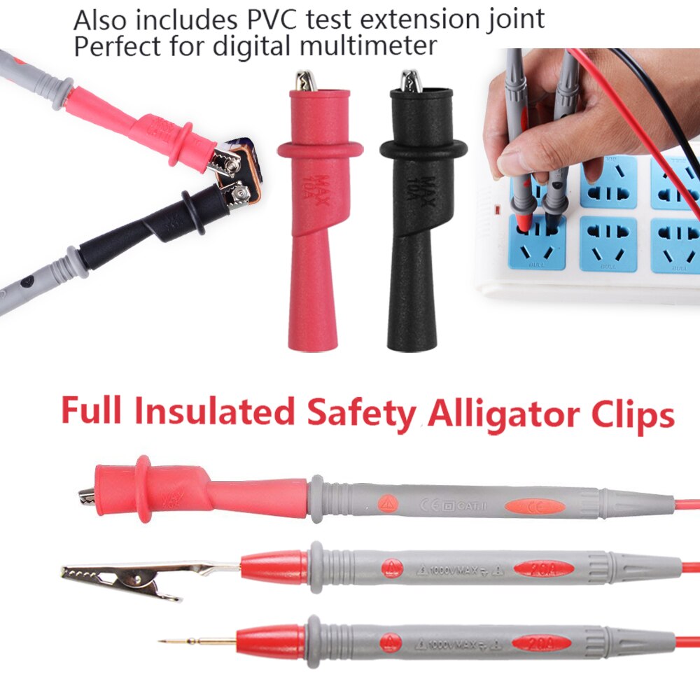 1 par silikontråd universal prob-testledningar stift med alligatorklämma för digital multimeter nålspets 20a multitestare set