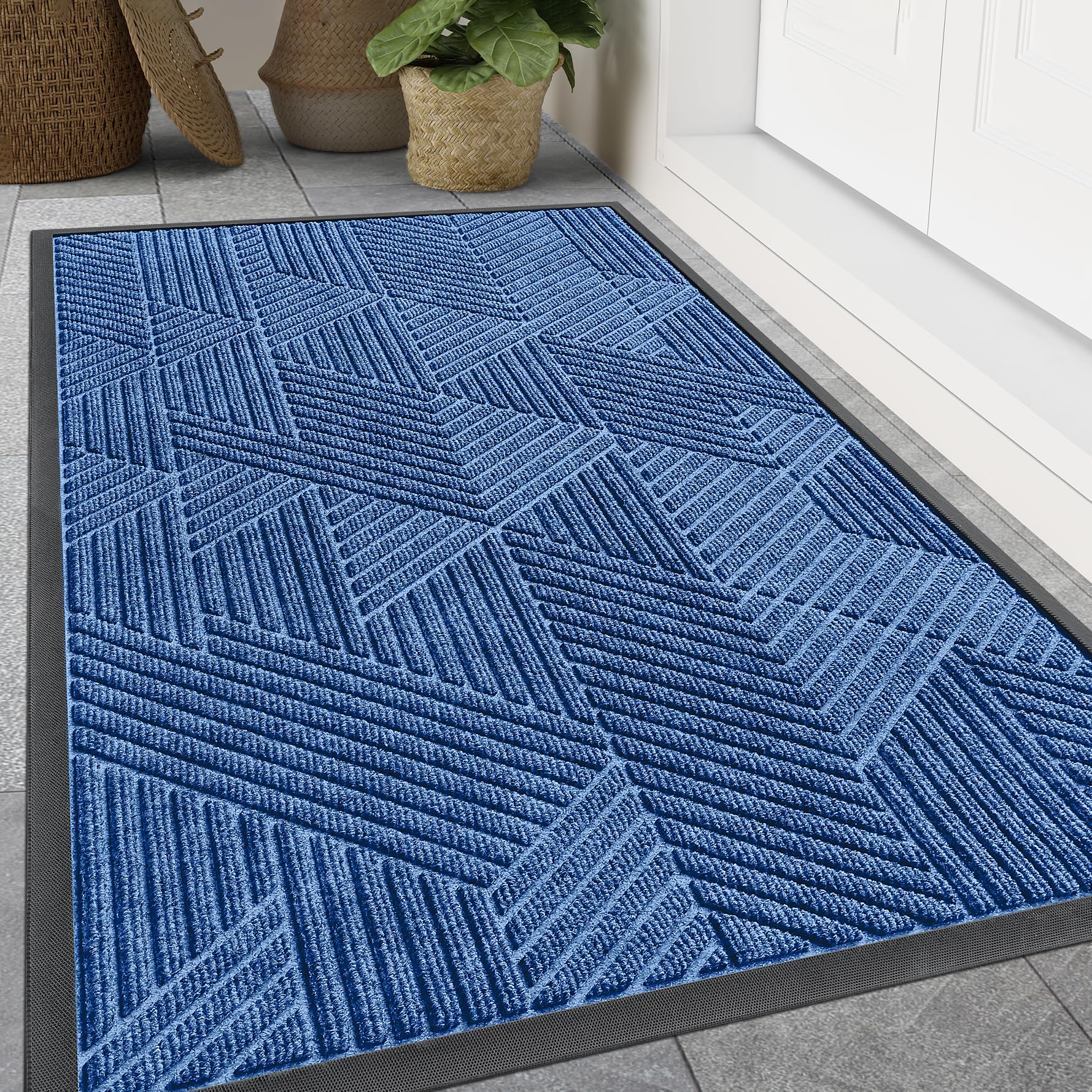 Olanly-felpudos delanteros interiores, alfombras de entrada de perfil bajo, alfombra absorbente para exteriores, resistente, antideslizante, lavable, alfombra de bienvenida, estera de goma: 400 x 800 mm / plum