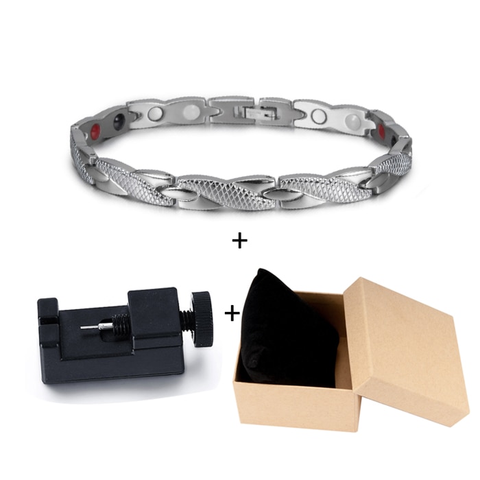 Vinterly, brazalete de energía saludable, brazalete magnético de acero inoxidable cruzado para hombre, brazalete de eslabones de cadena de color dorado para hombres, joyería para hombres: silver tool box