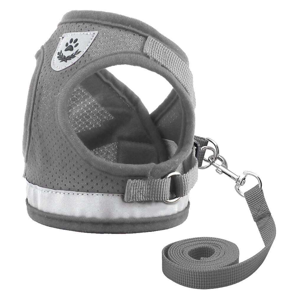 Szelki dla psa Chihuahua mops małe średnie psy siatka nylonowa Puppy Cat szelki kamizelka odblaskowa smycz na spacery Petshop: GRAY / XL