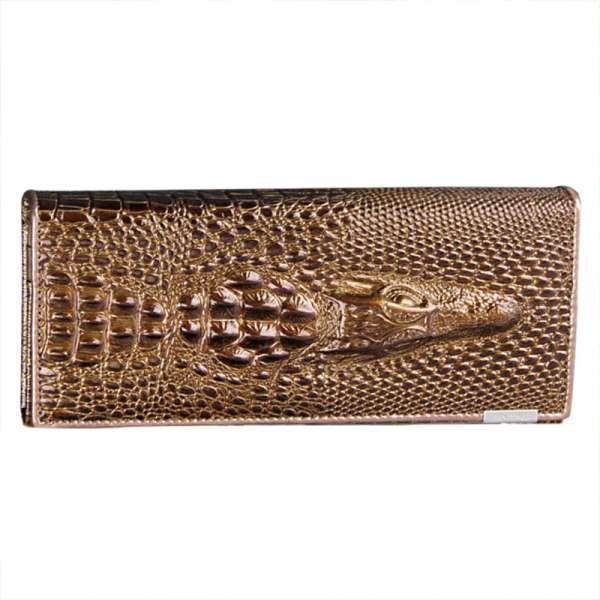 Genuine Leather 3D Embossing Alligator Ladies Crocodile Long Clutch Wallets Women Wallet Female Coin Purses Holders Brand: Gold