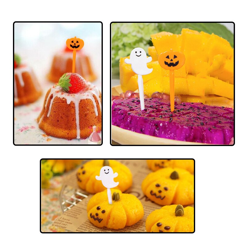 Halloween frukt liten gaffel bento dekorasjon gresskar flaggermus form dessert gaffel innleggskort kakevalg til fest kake dekorasjon