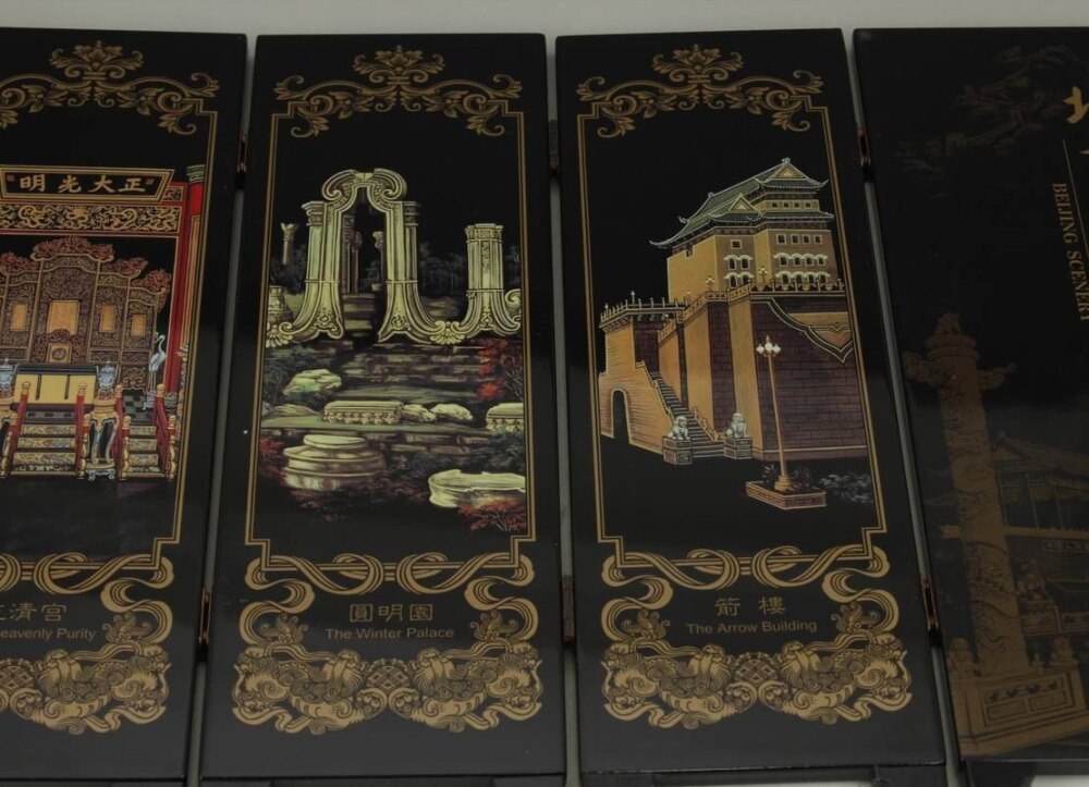 Peinture laquée chinoise ancienne, peinture artisanale, décor d'écran de pékin