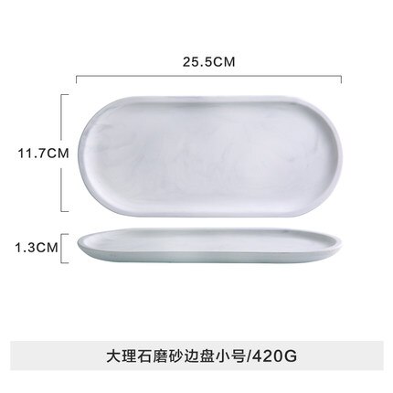 European Style Ceramic Oval Shape Plate Marble Texture Tableware Home Fruits Pastry Cake Dish Fish Dish Large Vegetables Saucer: B