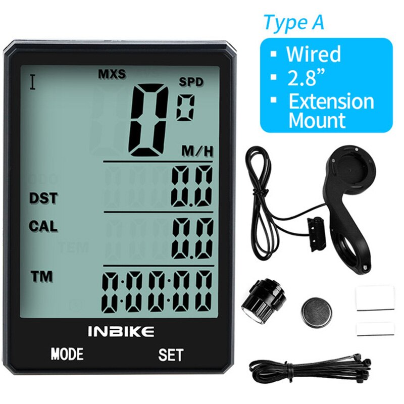 WEST BIKING 2.8 Inch LED Wireless Odometer Bicycle Computer With Backlight Rainproof Speedometer Bike Stopwatch Cadence Sensor: White wired bracket