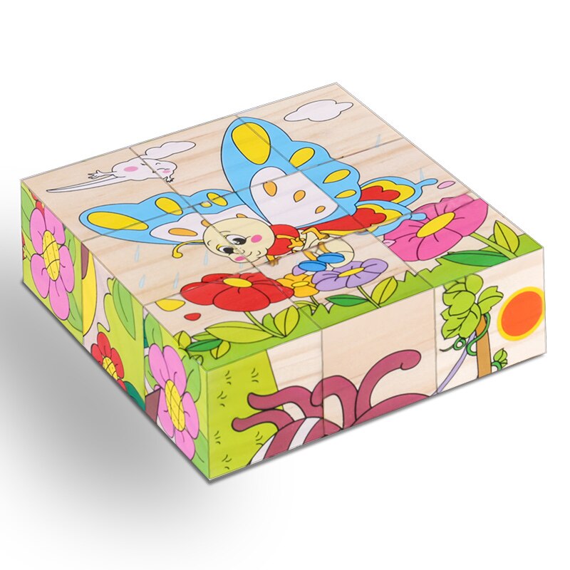 High Grade Six-face Picture Wooden Jigsaw 3D Puzzle Toys Children's Early Educational Toy Cube Jigsaw Puzzle Baby Kids: Insect