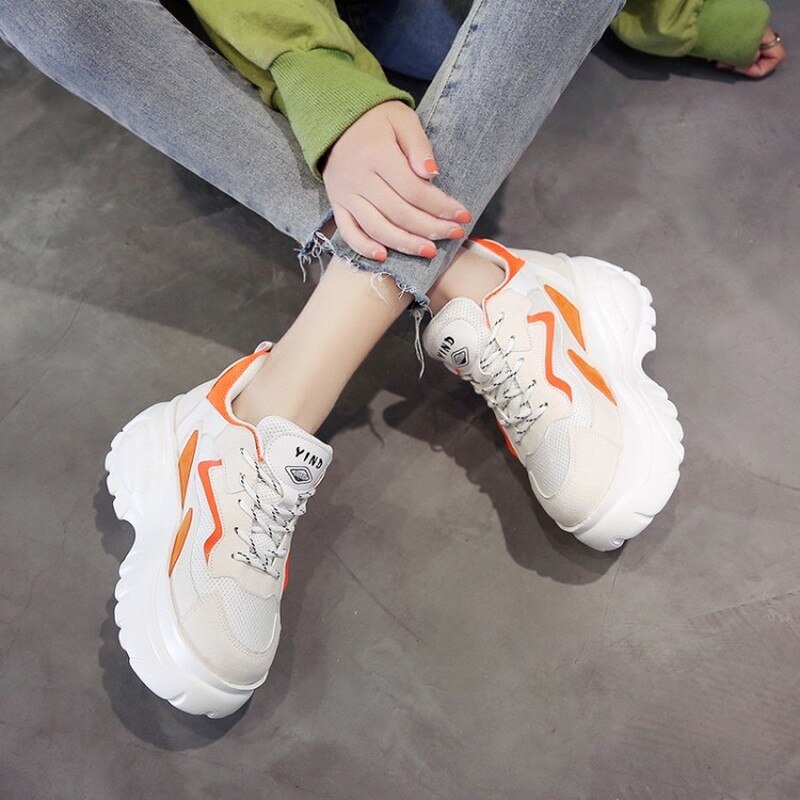 Kvinnor skor platå sneakers höga dolda klackar skor hiss wedges skor kvinnliga sneakers dam promenadskor  e15-20