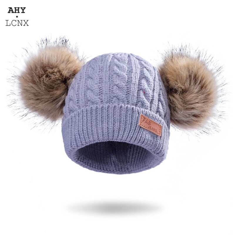 Pompom Fur Baby Knitted Beanie Hats Solid Color Baby Bonnet Hat Child Winter Boy Girl Thicken Warm Cap