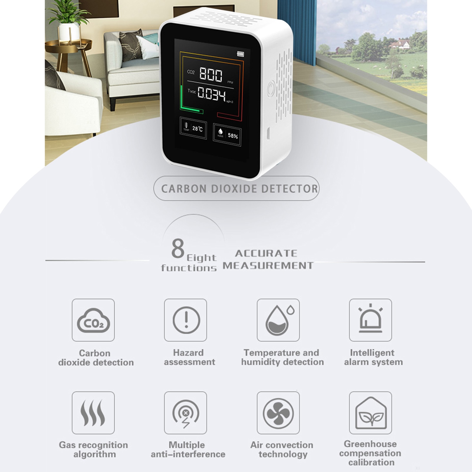 CO2 Concentration Detector Indoor Pollutant TVOC Air Analysis Temperature and Humidity Detection Portable Detector