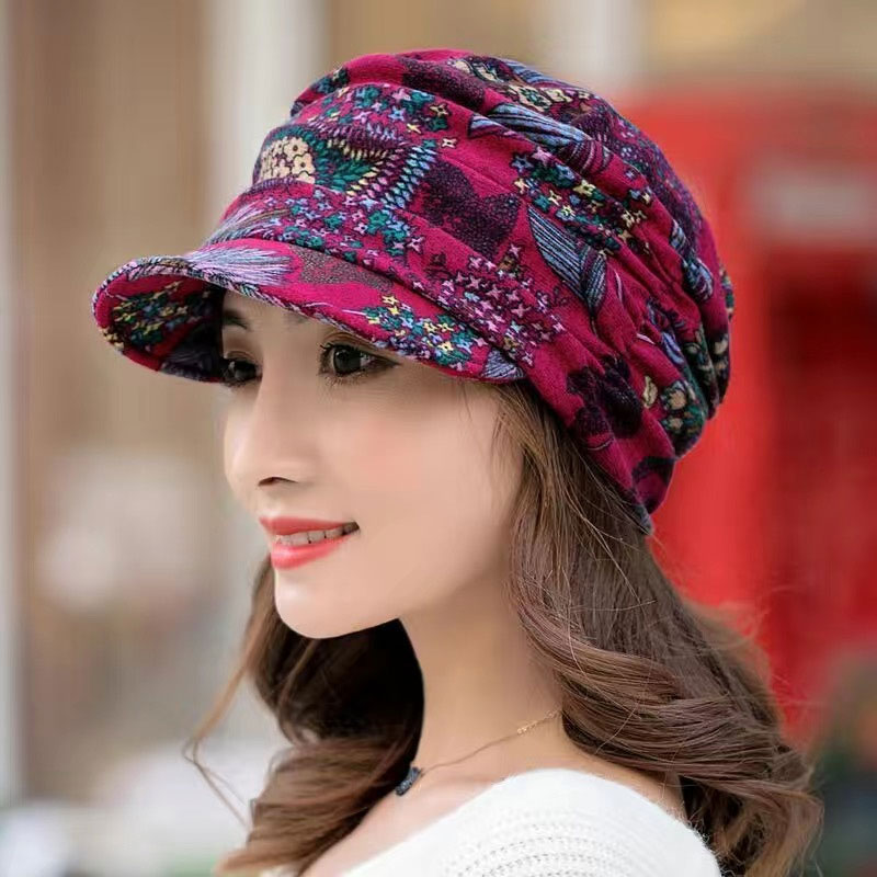 Chapeau à fleurs à bords courts pour femmes, chapeau à bec de canard doux, tendance, Protection solaire, casquette de journal, adapté aux voyages et au shopping quotidiens: Rouge