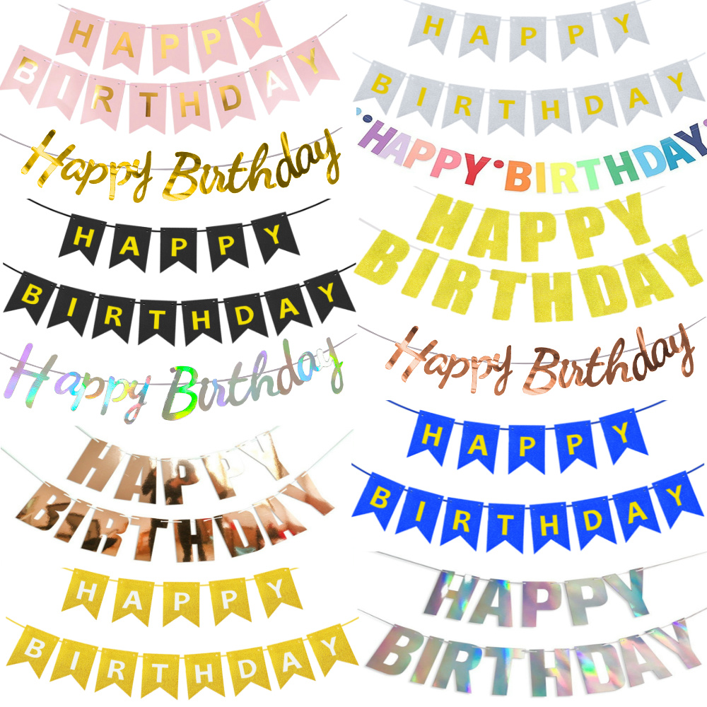 Banner de feliz cumpleaños, decoración de de cumpleaños, serpentinas, guirnalda, bandera, adorno de jardín para sala de estar, banderines de escena para niños y adultos