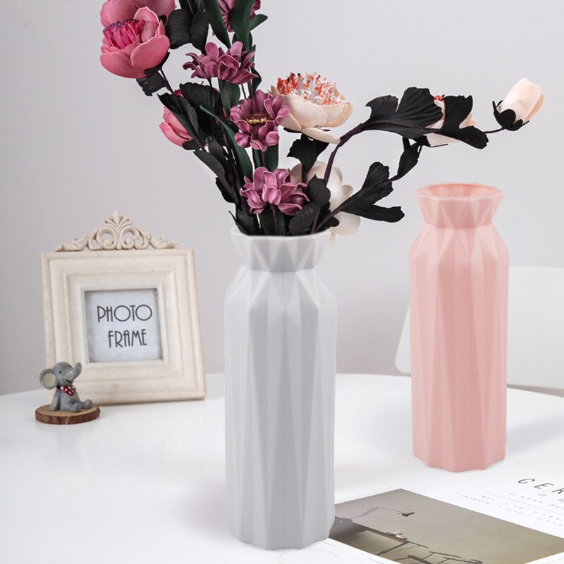 Vase Minimaliste Gris En Plastique - Pour Fleurs Sèches Ou Décoratives - Décoration Maison, Bureau, Fête - Hauteur 17 Cm
