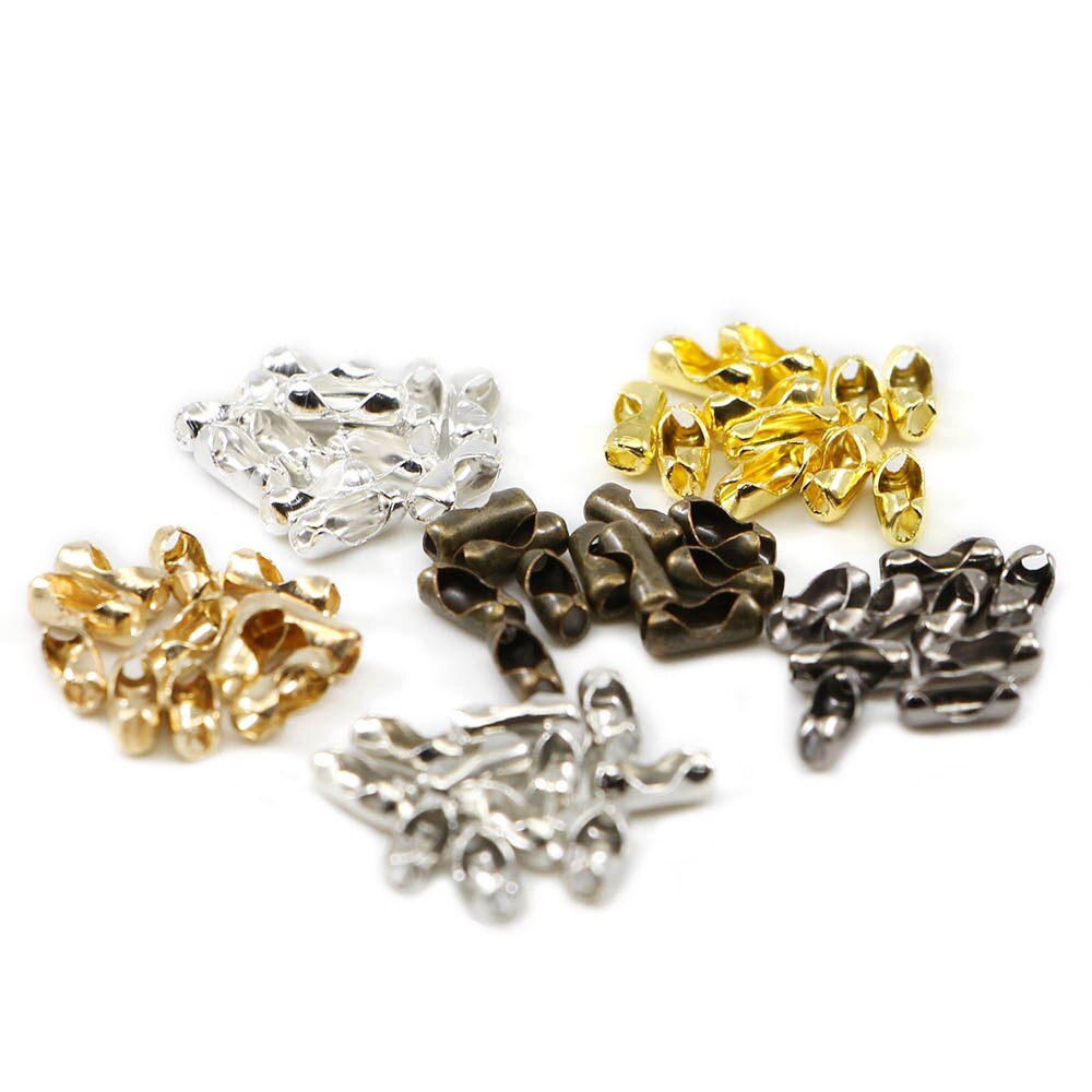 200Pcs 2.4/3.2/4/4.5mm Gold/Ball Chain Connector Clasps End Bead Crimp Tone Supplies For Jewelry Finding Making