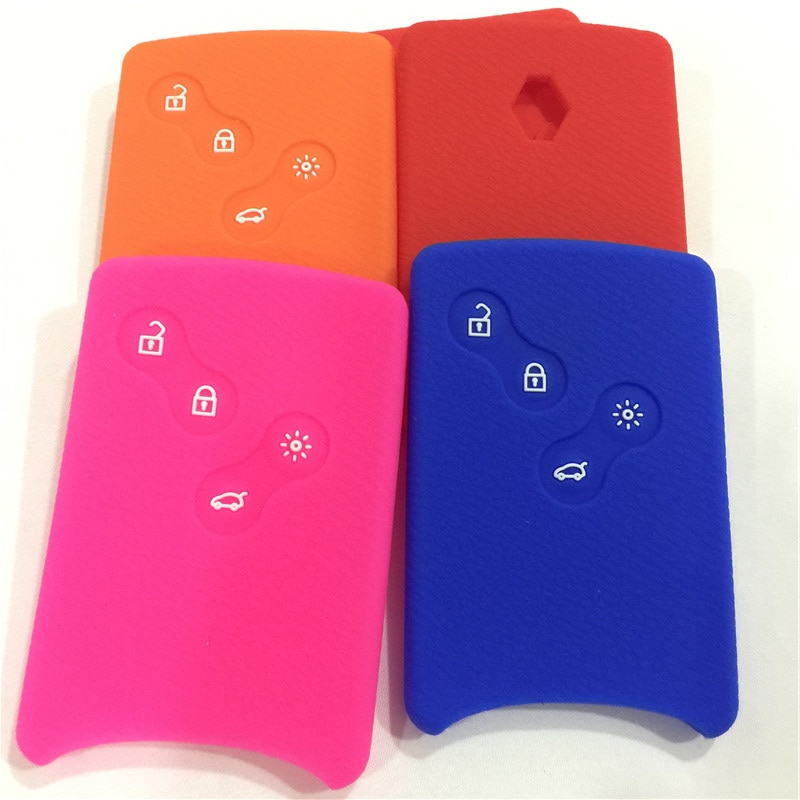 Silicone rubber car key cover case for Renault Clio Logan Megane 2 3 Koleos scenic card 4 button remote key