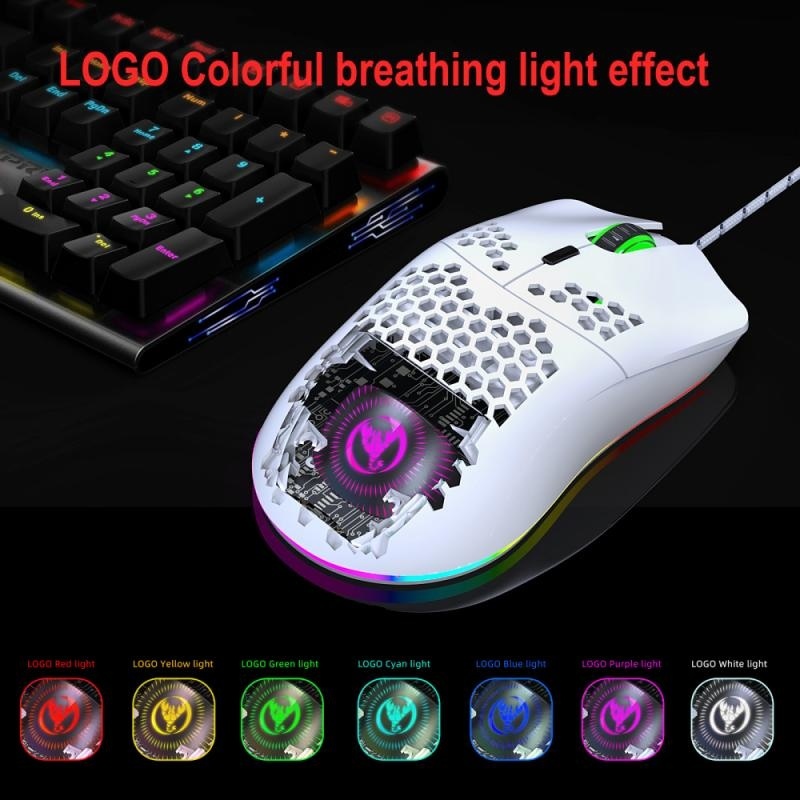 HXSJ-ratón con cable USB J900 para Gaming, Mouse con luz RGB, seis DPI ajustables, ergonómico hueco