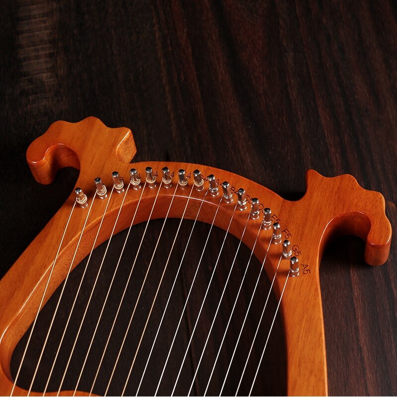 19 Metal String Wooden Mahogany Lyre Harp Musical Instrument with Tuning Wrench and Spare Strings