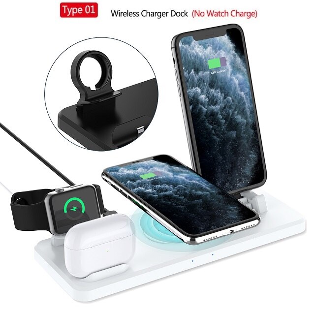 FDGAO 4 en 1 Station de charge sans fil pour Apple Watch 6 5 4 3 AirPods Qi 15W chargeur rapide Station de charge pour iPhone 12 11 XS XR: 5 in 1 white