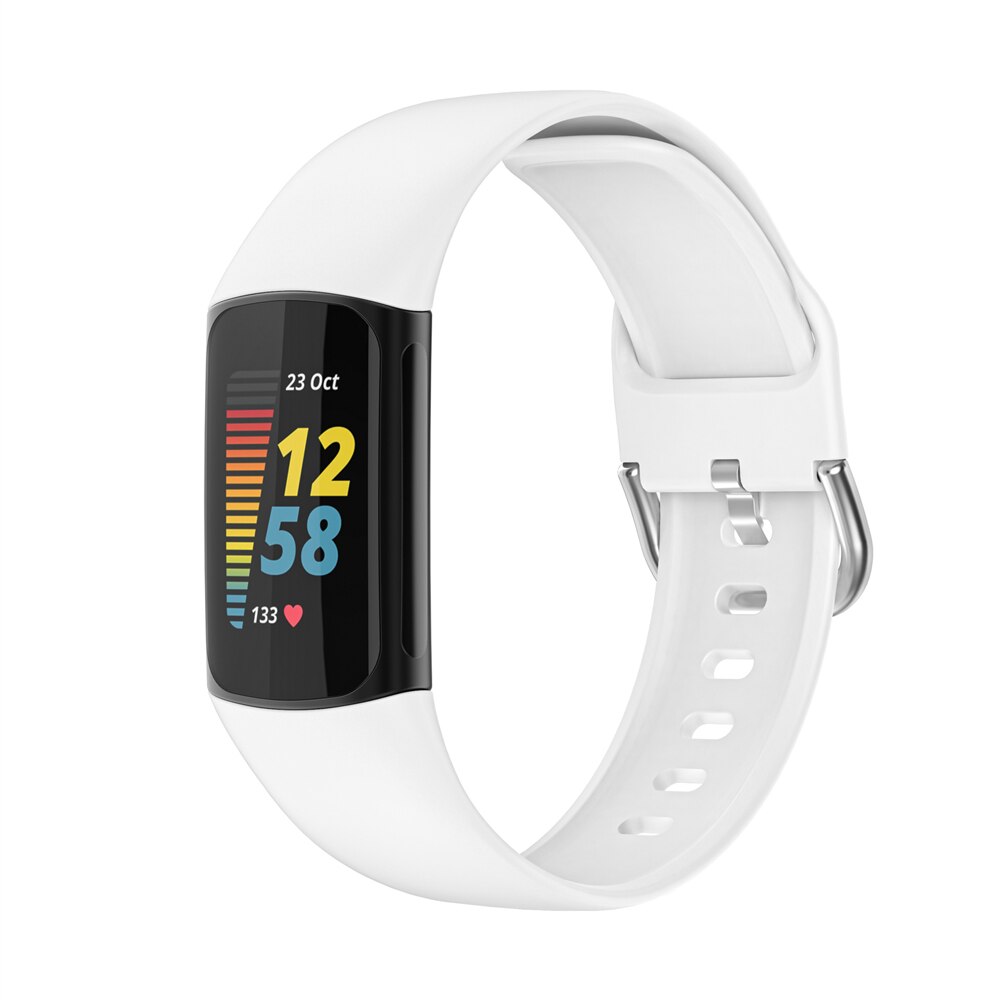 Essidi Siliconen Band Voor Fitbit Lading 5 Zachte Sport Polsband Correa Voor Fitbit Lading 5 Horloge Loop Vervanging: WHITE