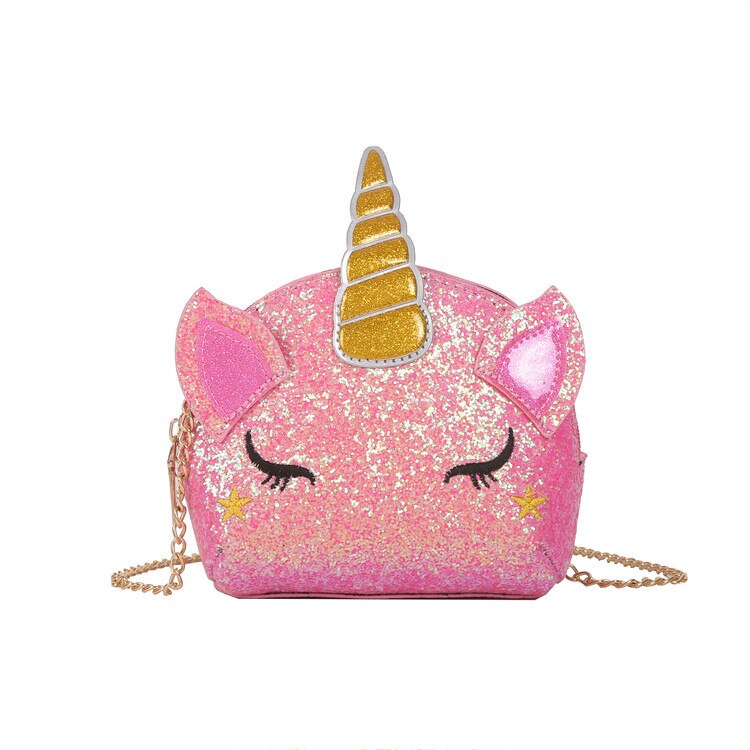 Unicorn Sequin Pu Bag Girl's Chain Purse Shoulder Bag Tote Crossbody Mini Messenger Bag Flap Bolsa Handbag GQ013: Pnik