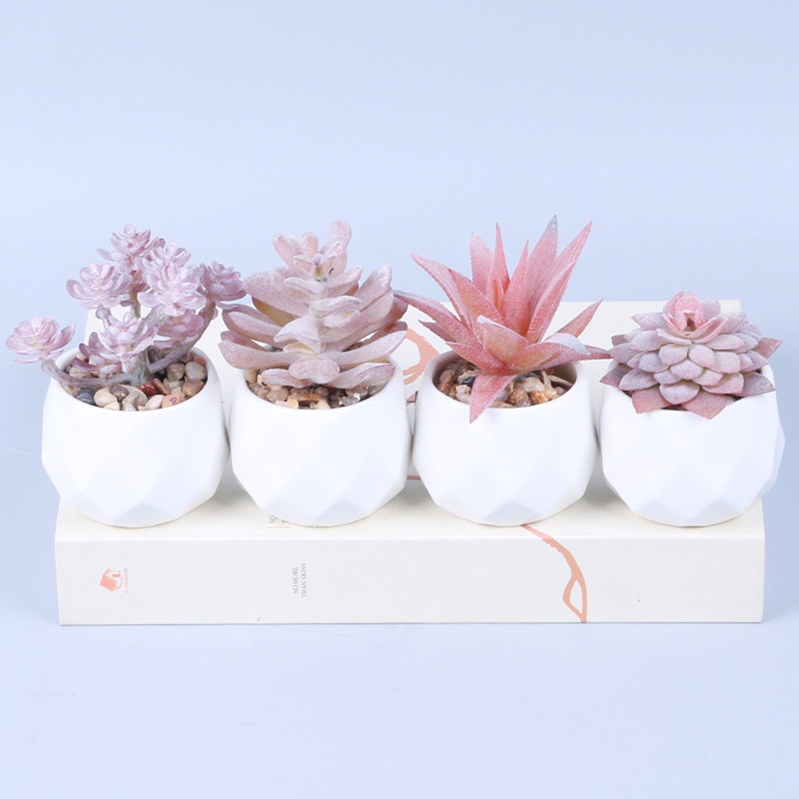 4PCS Artificial Potted Plant Ornament Desktop Cute Small Simulation Succulent Plants With Resin Pot Home Office Table Decoration